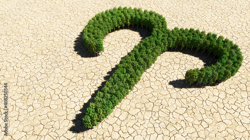 Concept or conceptual group of green forest tree on dry ground background as sign of aries zodiac sign. A 3d illustration symbol for  esoteric, the mystic, the power of prediction of astrology