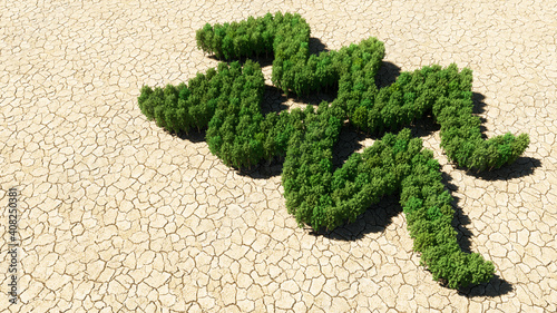 Concept or conceptual group of green forest tree on dry ground background as sign of aquarius zodiac sign. A 3d illustration symbol for  esoteric, the mystic, the power of prediction of astrology