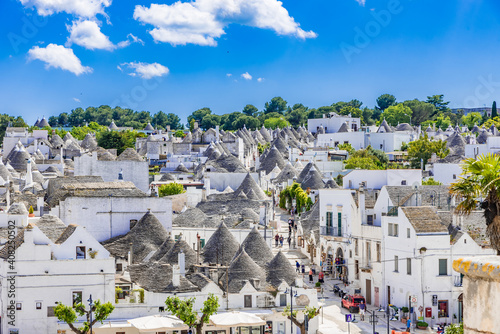 Panoramic view of the Trulli of Alberobello, Italy.