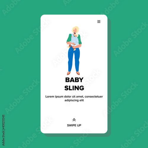In Baby Sling Young Mother Holding Child Vector