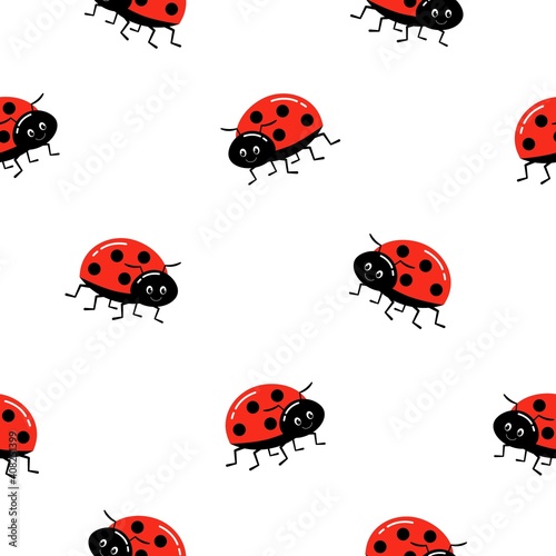 Funny ladybugs seamless pattern. Template for fashion prints, wrapping paper, background, fabric, surface design.