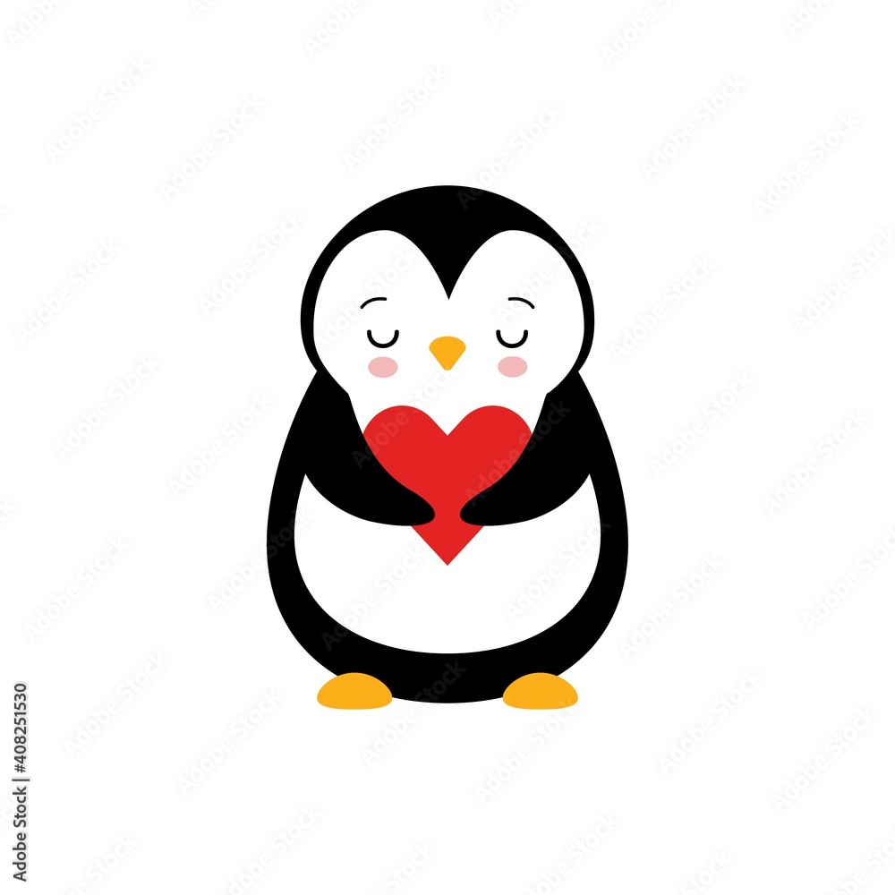 Adorable Penguin with Red Cheeks Holding Heart Vector Illustration Adorable Penguin with Red Cheeks Holding Heart Vector Illustration