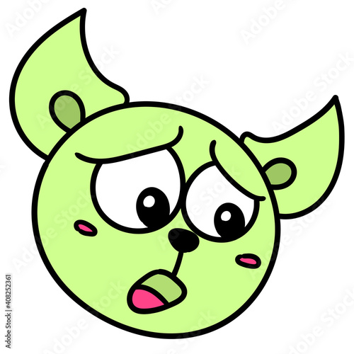 head emoticon with a worried sad grim expression, doodle icon image kawaii