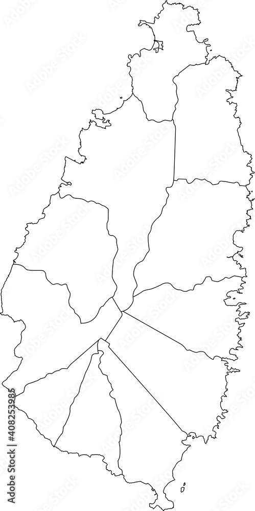 White vector map of Saint Lucia with black borders of it's quarters White vector map of Saint Lucia with black borders of it's quarters