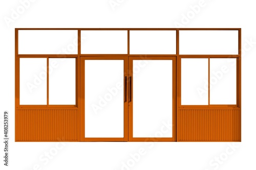 Brown sliding aluminum door frame isolated on a white background