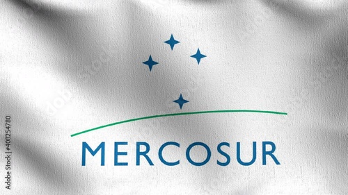 Seamless Loop 4K VDO. Flag of Mercosur Flag. 3D rendering illustration of waving sign symbol. photo