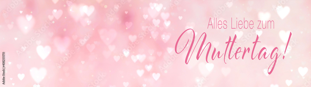 Alles Liebe zum Muttertag - Pink abstract hearts Mother's Day background with text in German - Greeting Card	