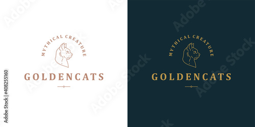 Cat head logo template linear vector illustration