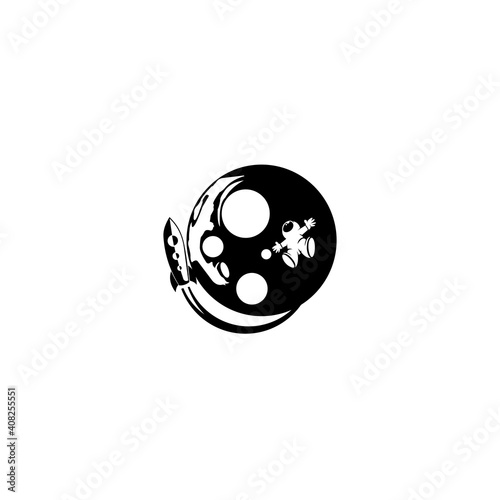 space illustration. astronaut flying around orbit of planet.Mission to explore the Moon.Vector illustration.