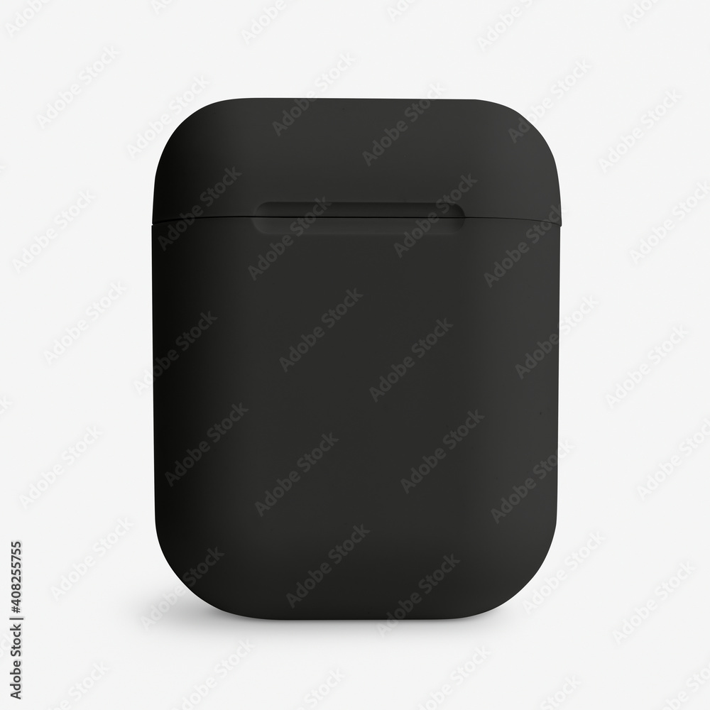 Black wireless earbuds case mockup digital earphones Black wireless earbuds case mockup digital earphones