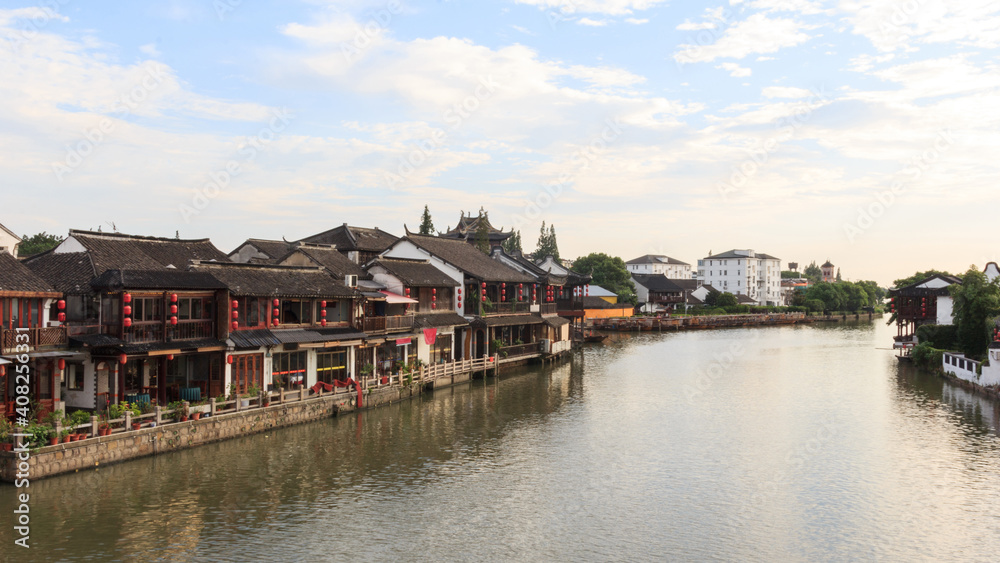 Large canal view in Zhujiajiao water town in Shanghai