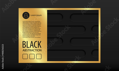 Gold and Black Neomorphism background. Vector dark rounded bricks in neomorph style and golden background for text design.