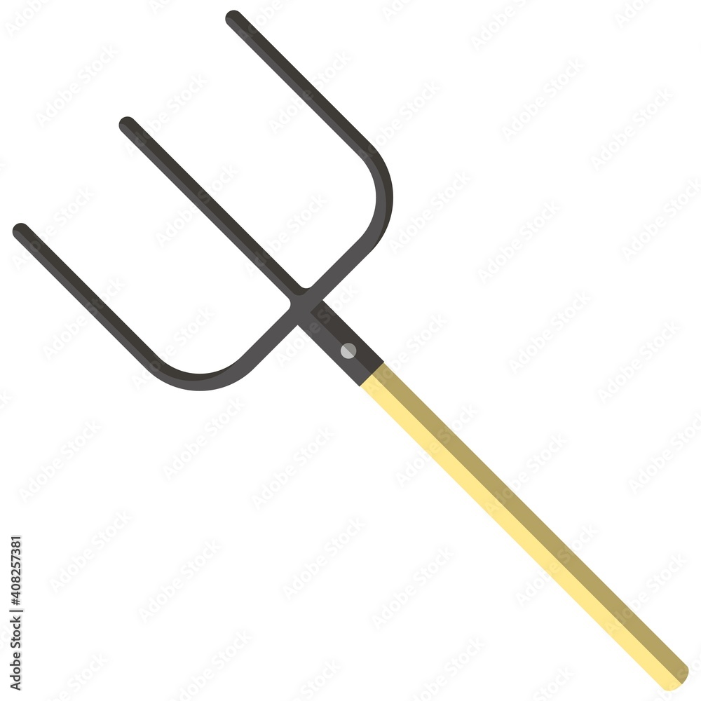 Pitchfork icon, flat vector isolated illustration. Garden tool. Farming equipment. Pitchfork icon, flat vector isolated illustration. Garden tool. Farming equipment.