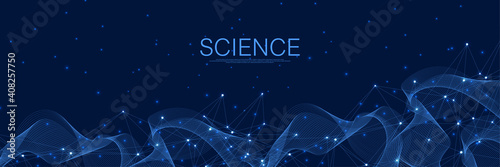 Abstract digital network connections blue background. Artificial intelligence and engineering technology concept. Global network Big Data, Lines plexus, minimal array. Vector illustration.
