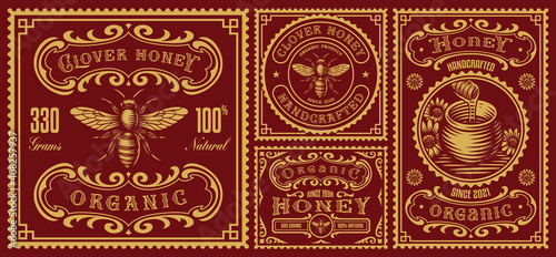 a set of vintage honey labels, these design can be used as packages for different honey products