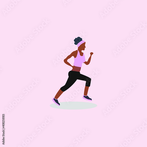 black woman running  with pink t-shirt