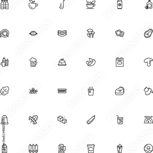 icon vector icon set such as: foodstuff, scale, forest, bubble, donut, ale, martini, round, poultry, pan, refined, carrot, latte, blossom, measure, sub, twig, lemon juice, pork, ribs, view, drawn