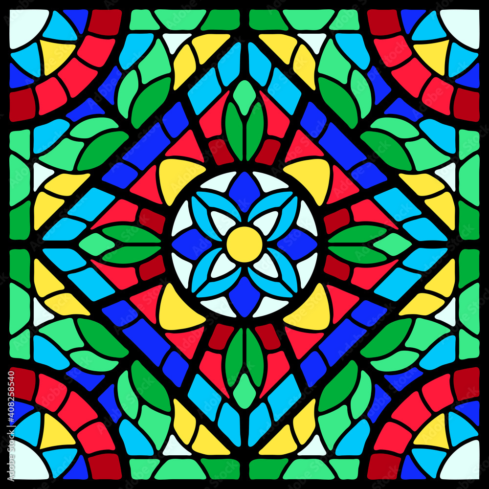 Stained-glass window with colored piece. Stained-glass window with colored piece.