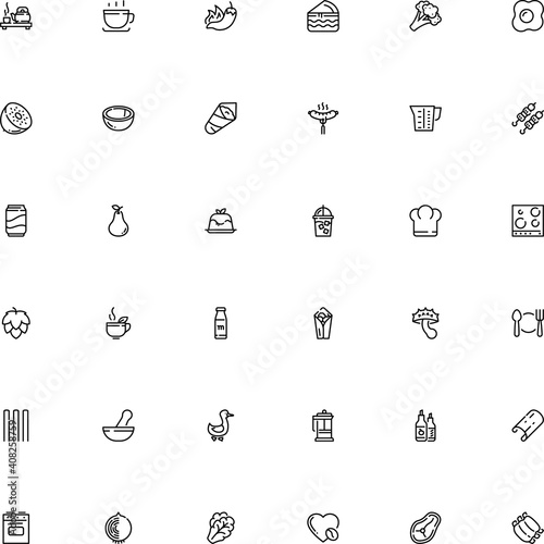 icon vector icon set such as: dairy, chanterelle, sausage, lamb, mortar and pestle icon, ketchup, cinnamon quills, coco, scrambled, sticks, colorful, animal, milkshake, vector illustration, cute