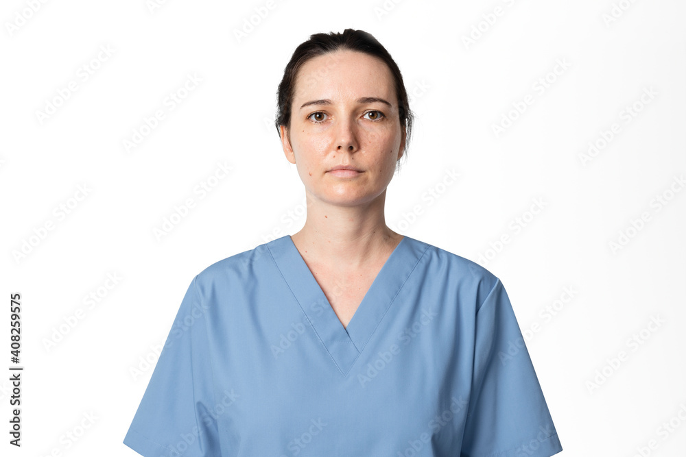 Female doctor in blue gown portrait Female doctor in blue gown portrait
