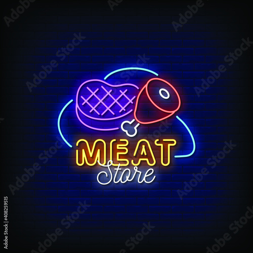 Meat Store Logo Neon Signs Style Text Vector
