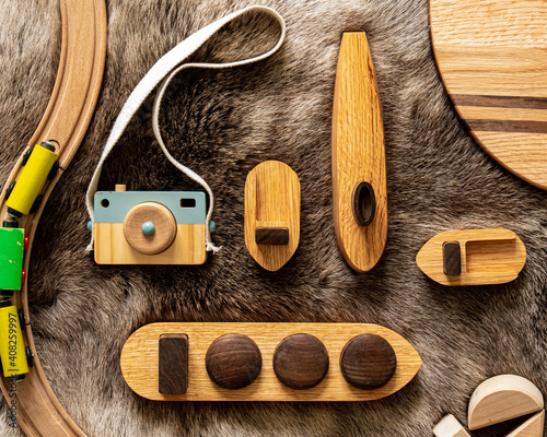 Handmade wooden toys - lay flat photography