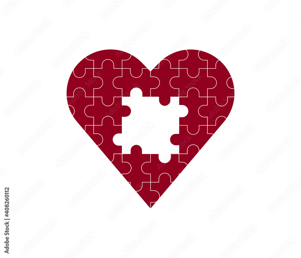 Red Heart Shaped Puzzle on white background. Red Heart Shaped Puzzle on white background.