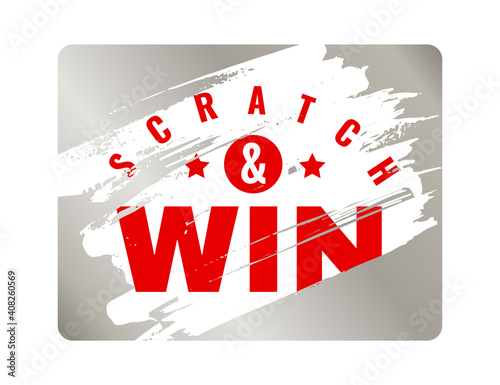 Scratch cards. Lottery square ticket with silver metallic effect and red text, win card, lucky game, winning coupon, lotto game jackpot, gambling design mockup realistic vector template