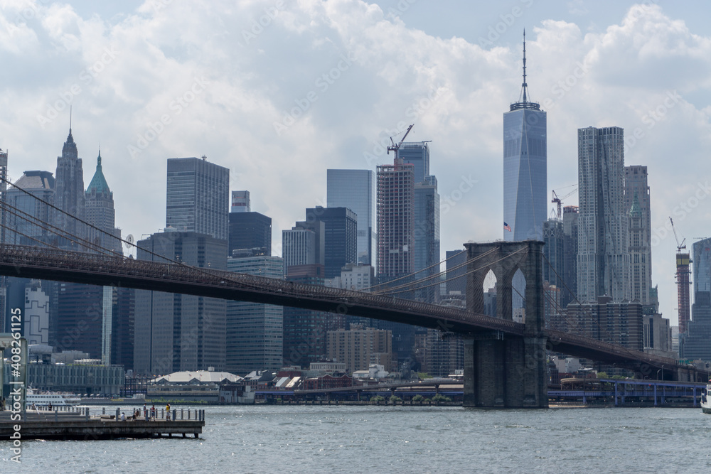 Brooklyn Bridge in New York City with complex cables installed Brooklyn Bridge in New York City with complex cables installed
