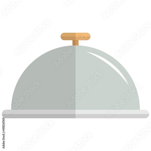 Silver platter icon, flat vector isolated illustration. Restaurant cloche, waiter tray with dome lid.