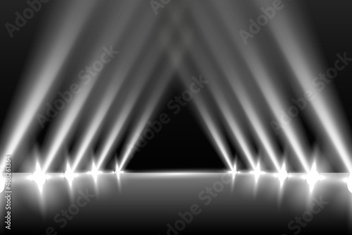 Scene illumination effects on transparent background with bright lighting of spotlights