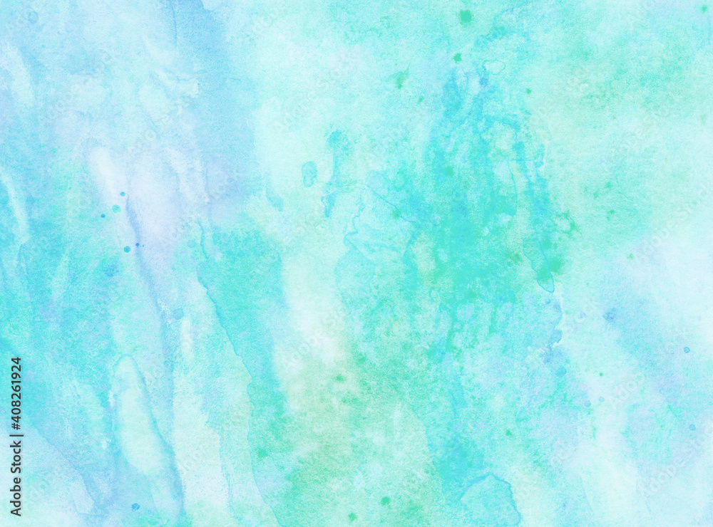 Watercolor blue green abstract painting with stains