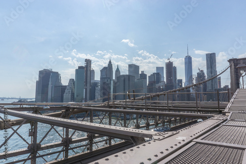 Brooklyn Bridge in New York City with complex cables installed