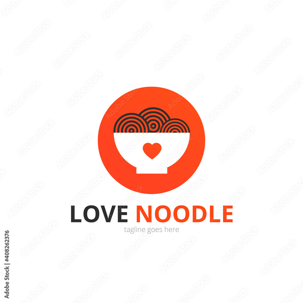 Love noodle logo concept. pasta with plate. Japanese template vector.