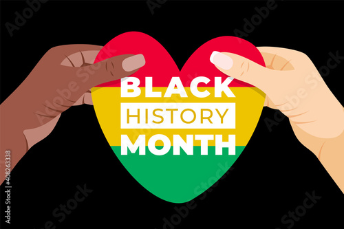 Black History Month. Vector African American History Heart Flag in hands Design