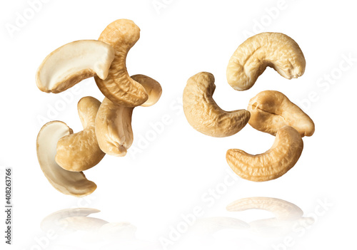 fresh cashew nut falling in the air