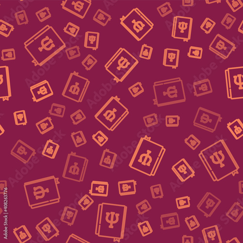 Brown line Psychology book icon isolated seamless pattern on red background. Psi symbol. Mental health concept, psychoanalysis analysis and psychotherapy. Vector.