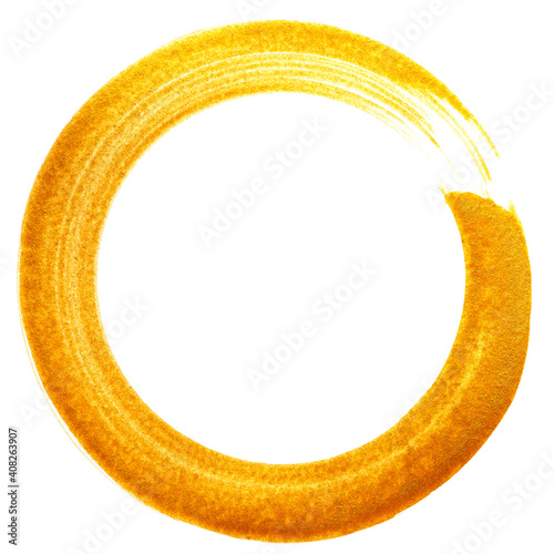 Golden circle brush stroke isolated on white background  (ID: 408263907)