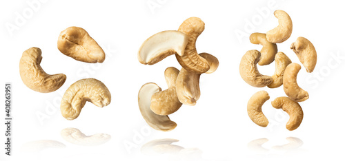 fresh cashew nut falling in the air