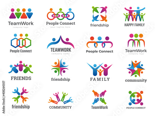 Partners logo. Connecting people teamwork friendship successful family union recent vector business symbols collection. Friendship people, teamwork partnership connection illustration