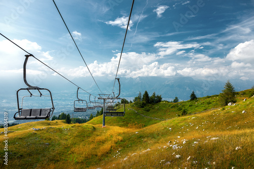 Mountain chairlift in Nevegal, Belluno, Italy.