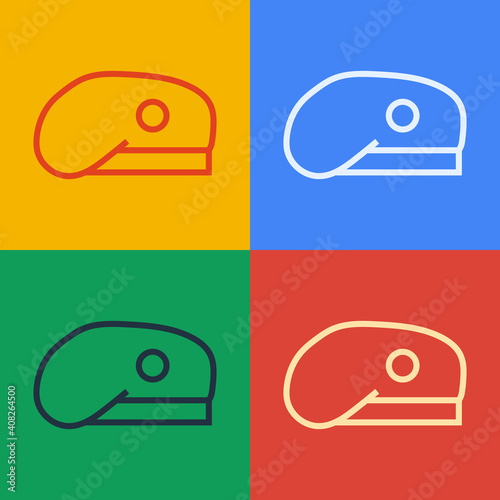 Pop art line Military beret icon isolated on color background. Soldiers cap. Army hat. War baret. Vector.