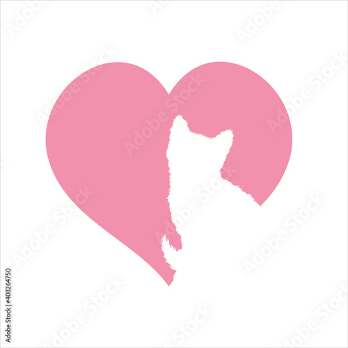 Vector illustration of heart with cat. Symbol of farm animal and love.