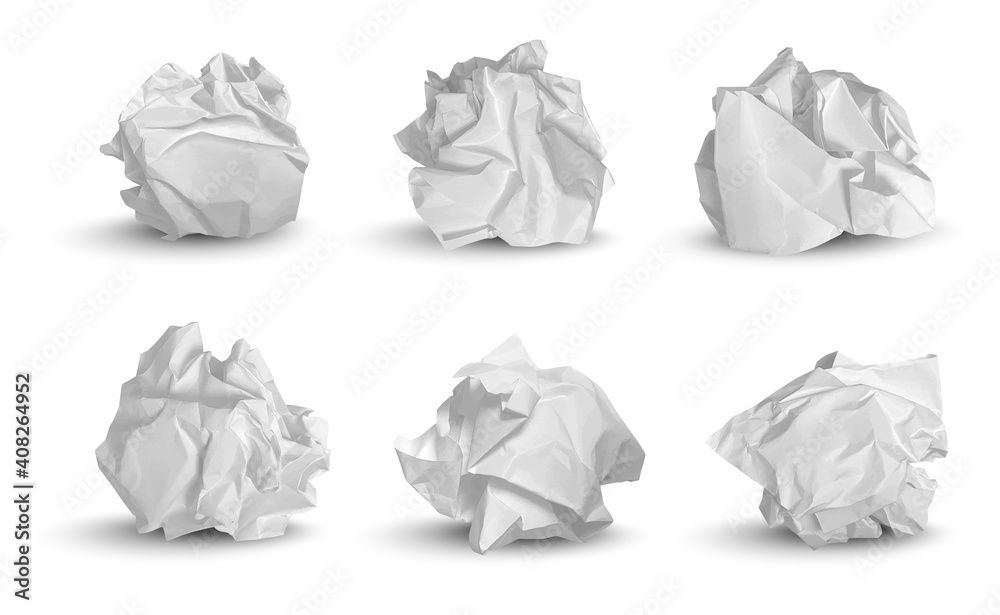 Crumpled balls. 3d garbage paper idea notes trash symbols decent vector realistic pictures. Paper garbage trash, crumpled rubbish illustration