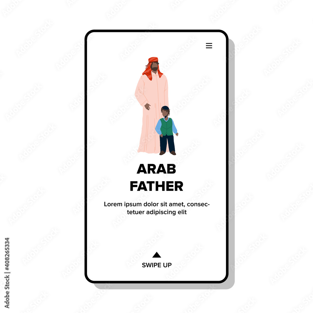 Arab Father With Son In Traditional Clothes Vector Arab Father With Son In Traditional Clothes Vector