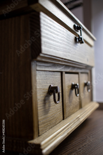 wooden crate, its handles are focused and given depth by giving perspective.