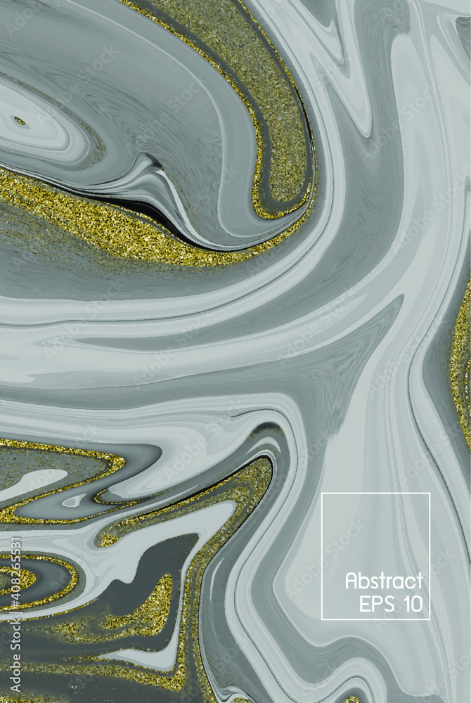 Obraz premium liquid white marble abstract vector artwork background with gold line texture.