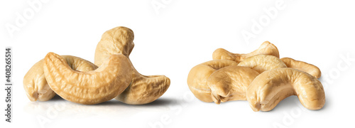 Fresh tasty Cashew nuts isolated on white background. High resolution image.