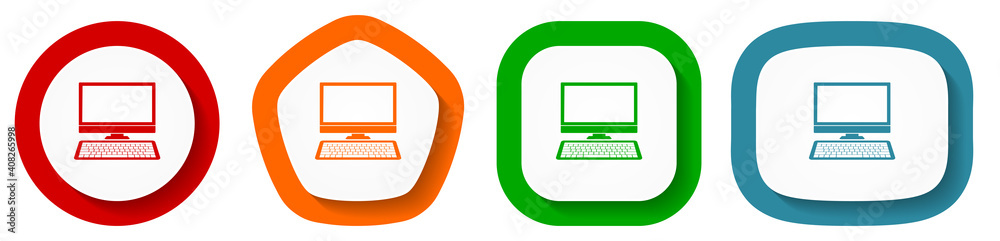 Computer, desktop vector icon set, flat design buttons on white background Computer, desktop vector icon set, flat design buttons on white background