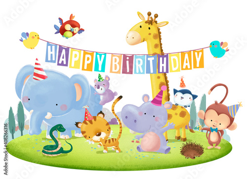 Birthday greeting with funny animals